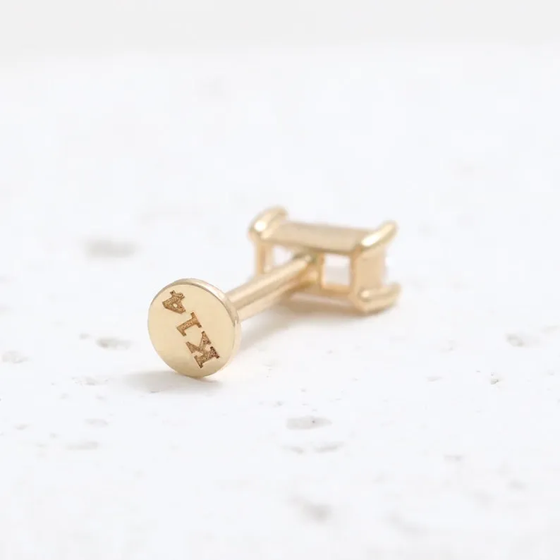 14K Gold Cartilage Helix Tragus Conch Baguette Cut Genuine Diamond Internally Threaded Flat Back Earring Labret