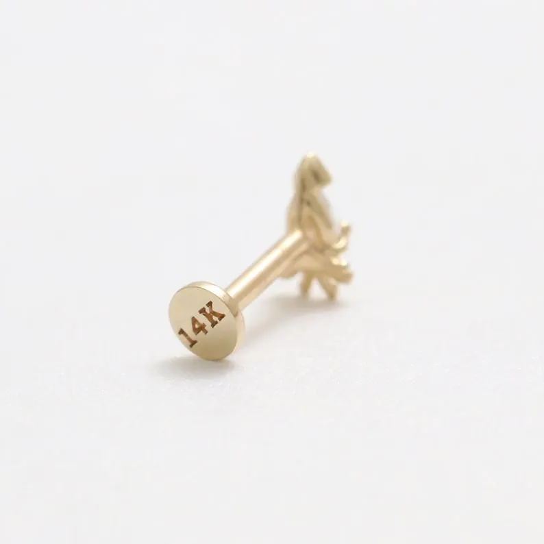 14K Gold Cartilage Helix Tragus Conch CZ Cubic Zirconia Tiny Squid Internally Threaded Flat Back Earring Labret