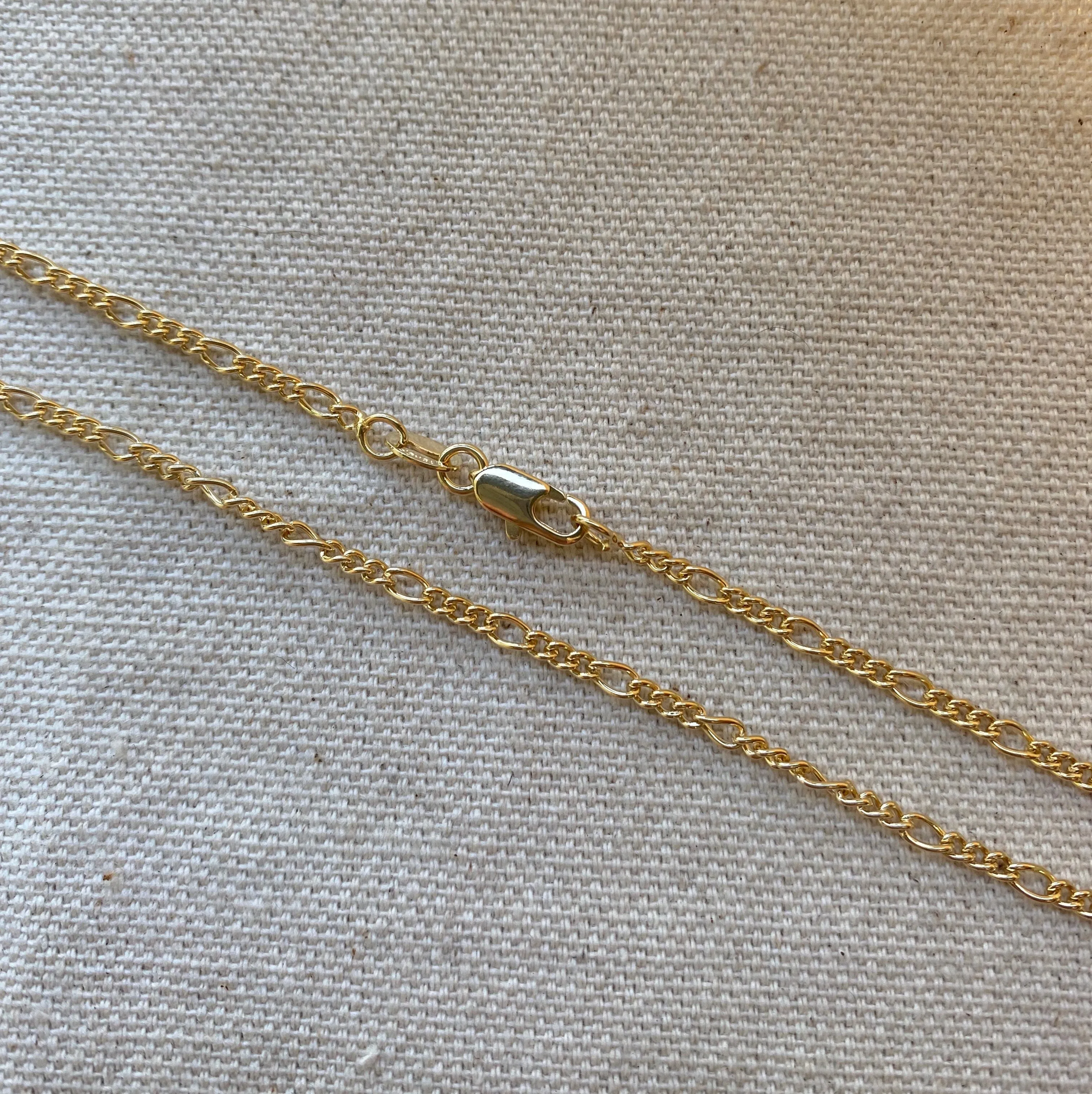 18k Gold Filled 2mm Rounded 3x1 Figaro Anklet