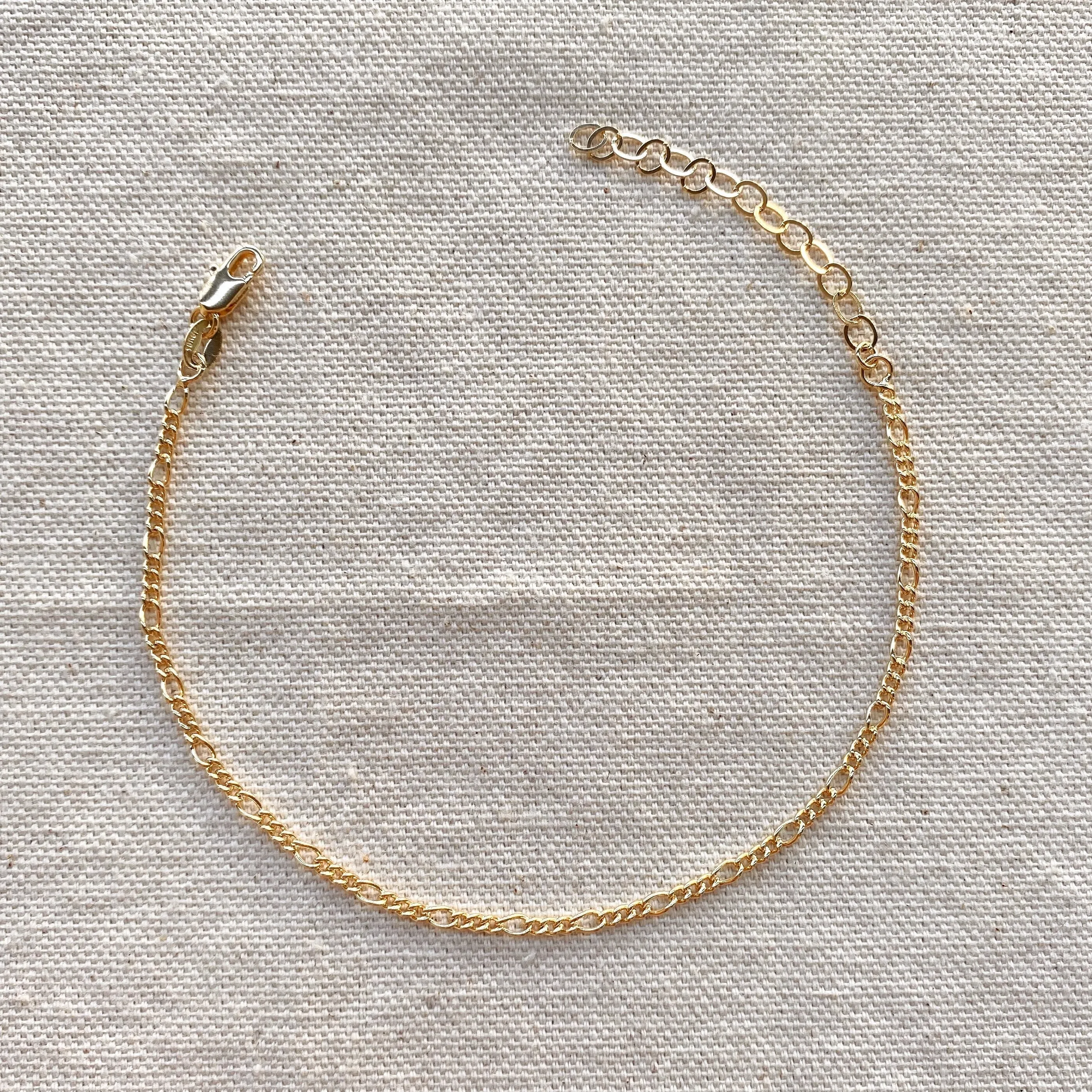 18k Gold Filled 2mm Rounded 3x1 Figaro Anklet