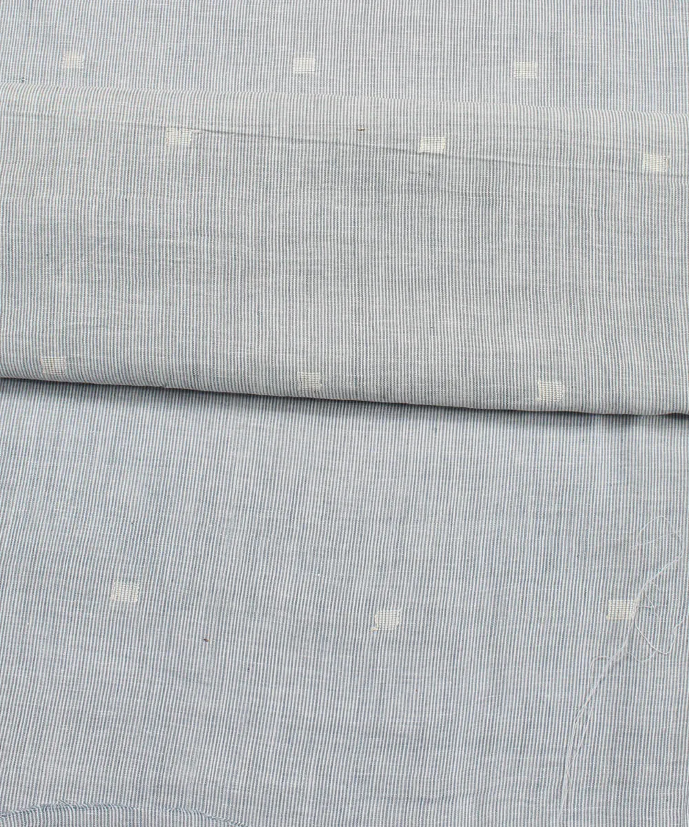 1m Blue white stripe handwoven cotton jamdani fabric