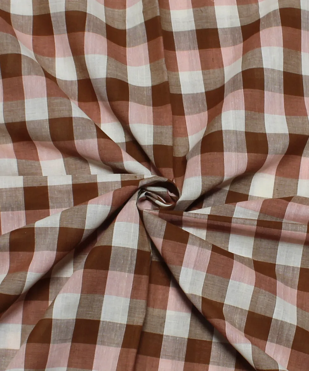 1m Brown handwoven cotton checks fabric