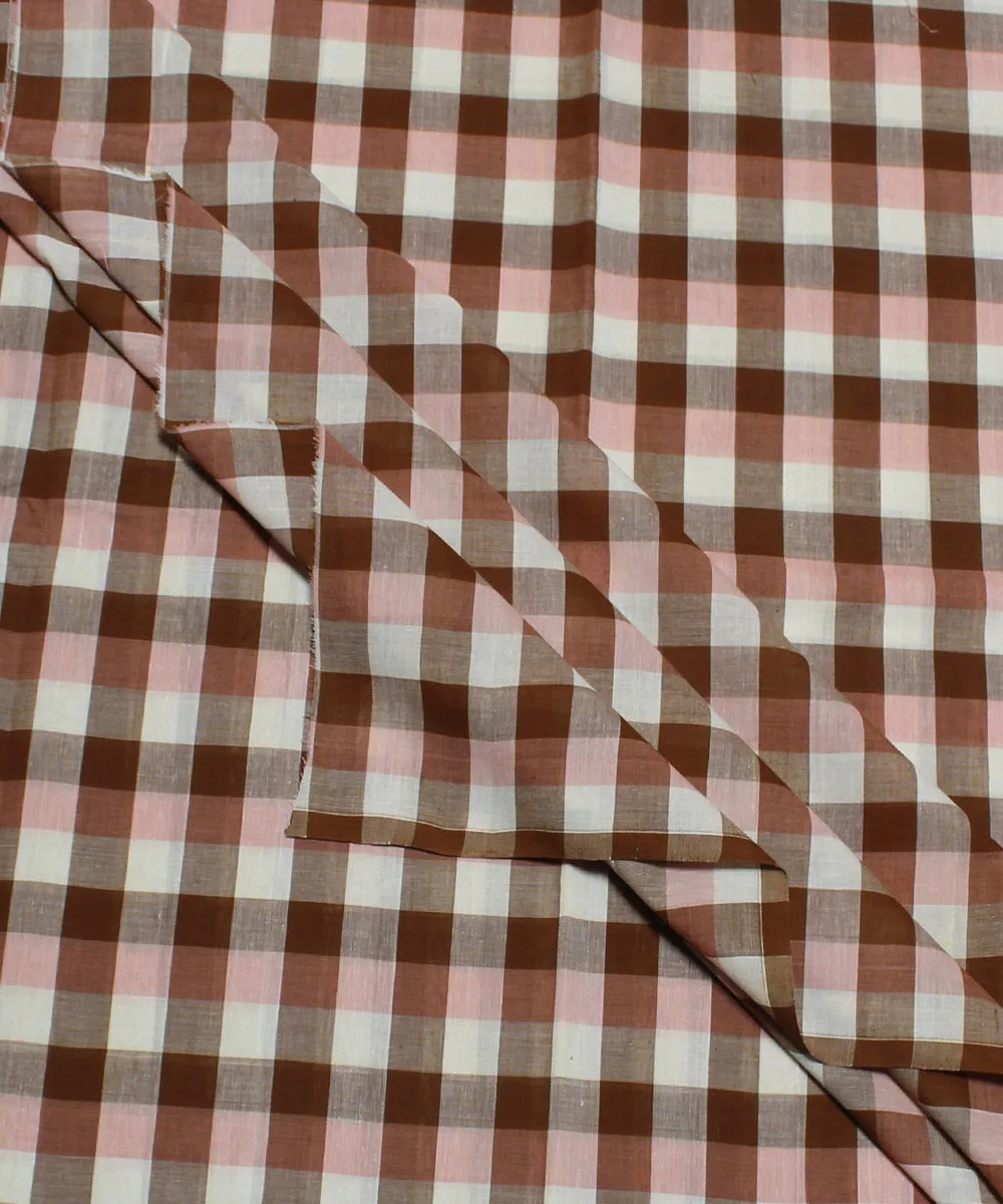 1m Brown handwoven cotton checks fabric