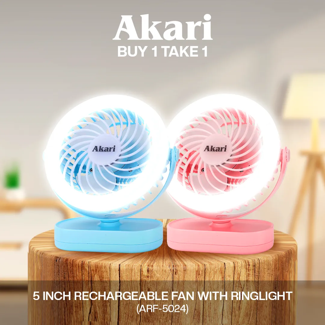 Akari B1T1 :  5 Rechargeable Fan w/ Ring Light (AJF-5024)