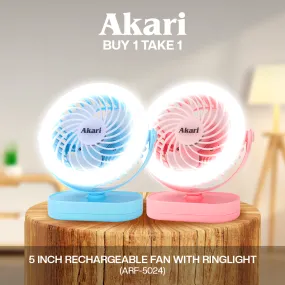 Akari B1T1 :  5 Rechargeable Fan w/ Ring Light (AJF-5024)