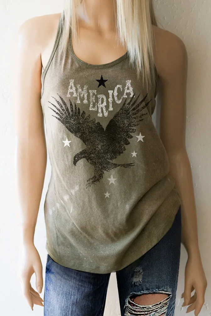 American Eagle Military Green Acid Washed Racerback Tank Top