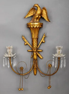 American Federal Style Gilt Wood 2 Arm Wall Sconce