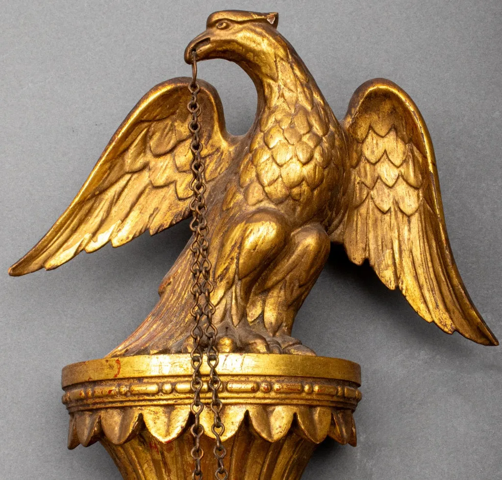 American Federal Style Gilt Wood 2 Arm Wall Sconce