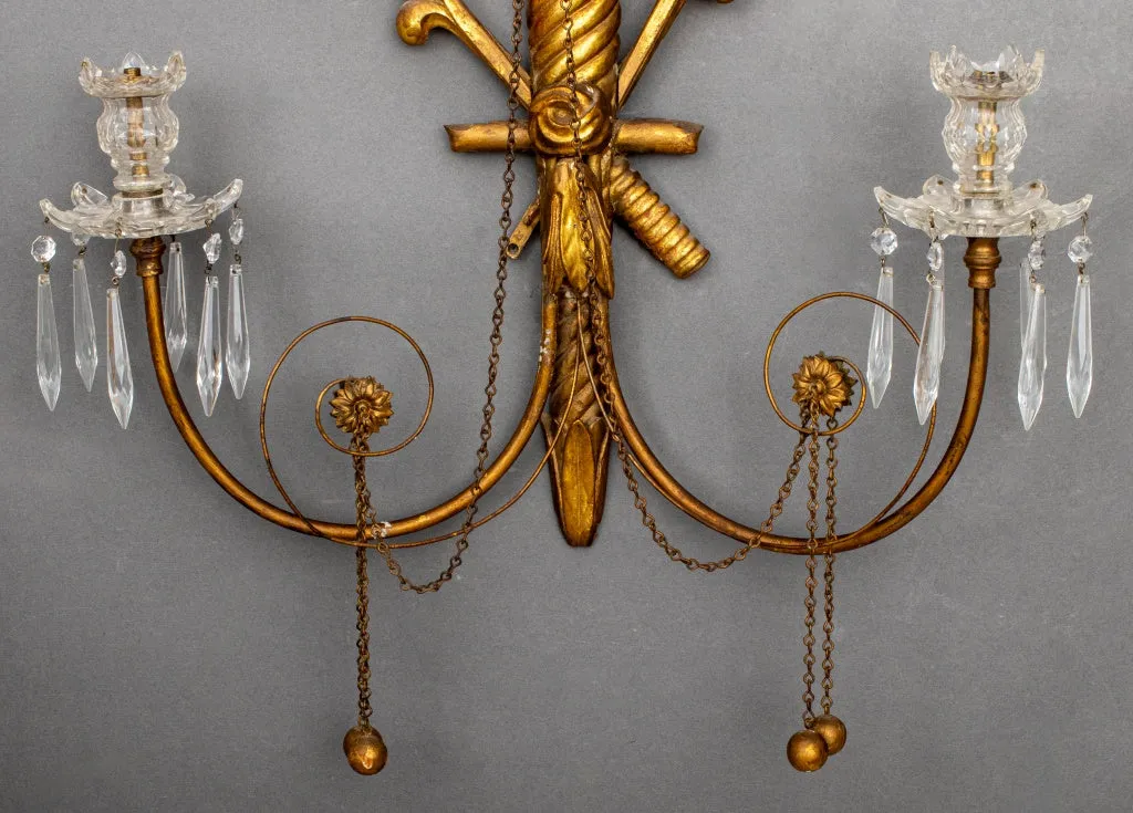 American Federal Style Gilt Wood 2 Arm Wall Sconce