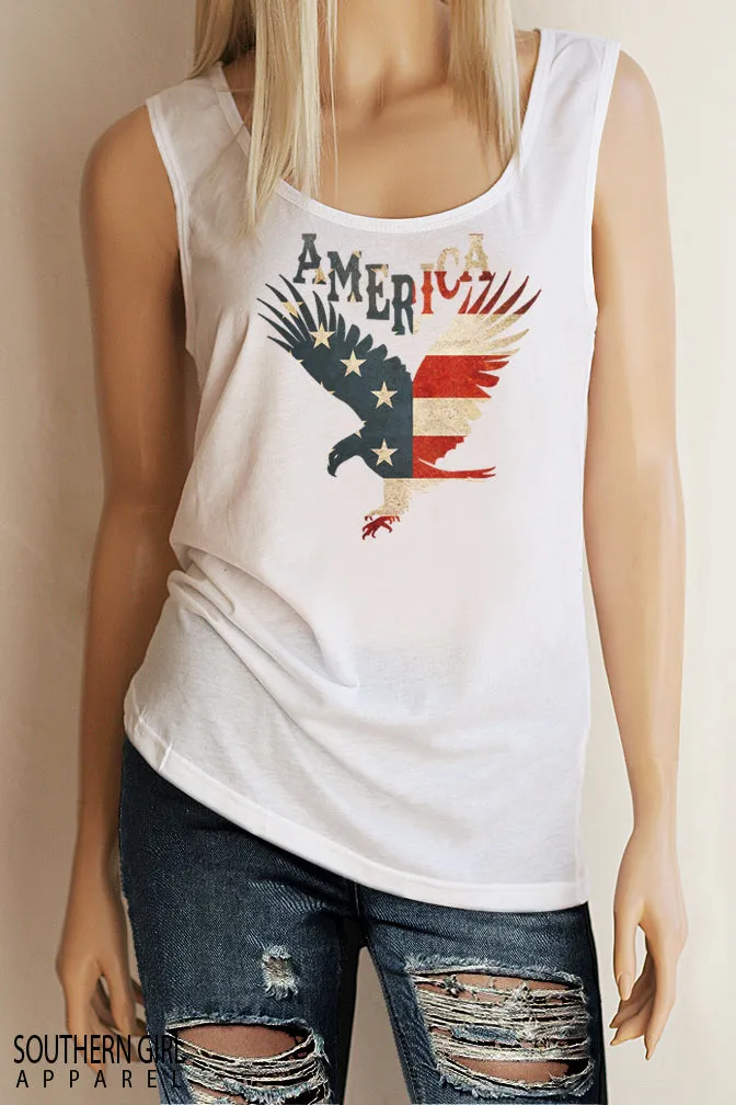 American Flag Eagle Scoop Neck, Full Back Tank Top