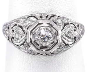 Antique 18K White Gold 0.40 TCW Old Euro Diamond Art Deco Band Ring