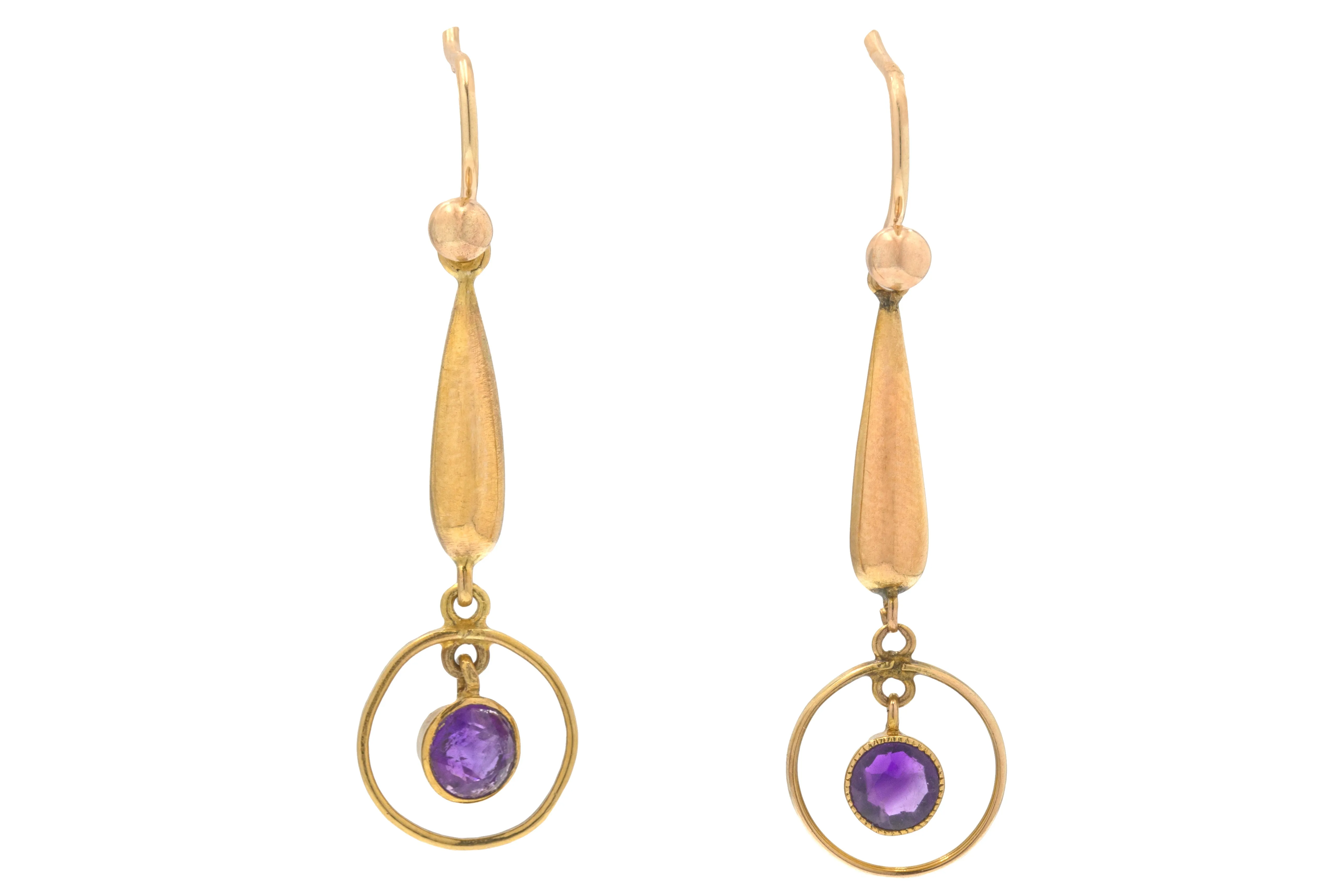 Antique 9ct Gold Amethyst Target Drop Earrings, 0.60ct