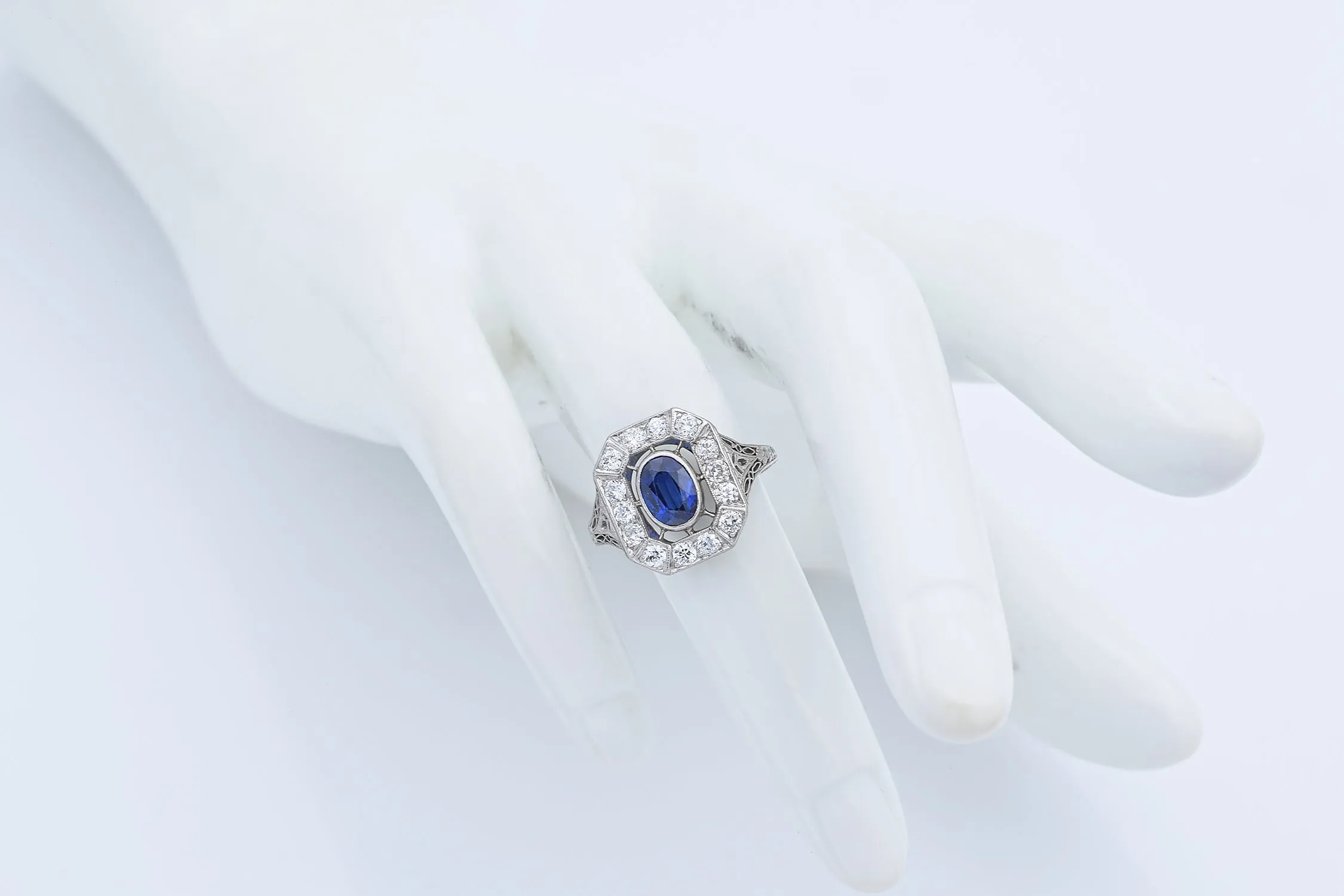 Antique Art Deco Platinum 0.56 TCW Old Euro Diamond & Sapphire Ring Size 4.5