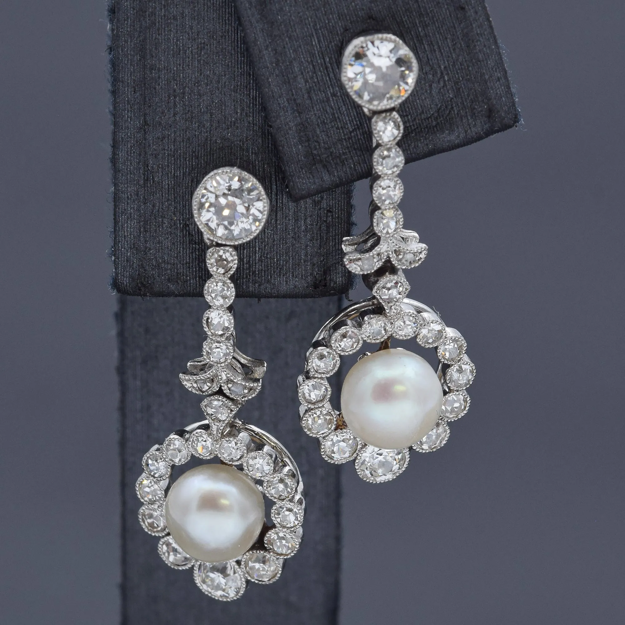 Antique Pearl & 1.15 TCW Diamond Platinum & 18K Yellow Gold Dangle Earrings