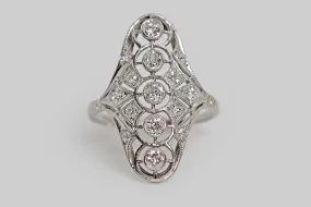 Art Deco OEC Diamond Spiderweb Shield Ring