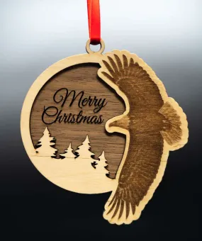 Bald Eagle Merry Christmas 3.5a?? Wooden Ornament with Ribbon