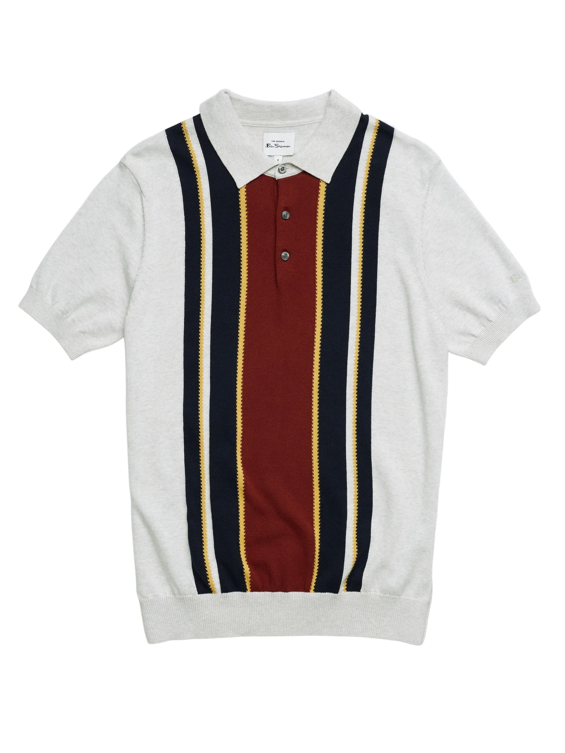 Ben Sherman Mens  Knitted Mod Stripe Polo Shirt - Short Sleeved