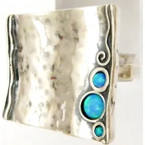 Boho Chic Beauty: Sterling Silver Hippie Ring with Blue Opal Stones