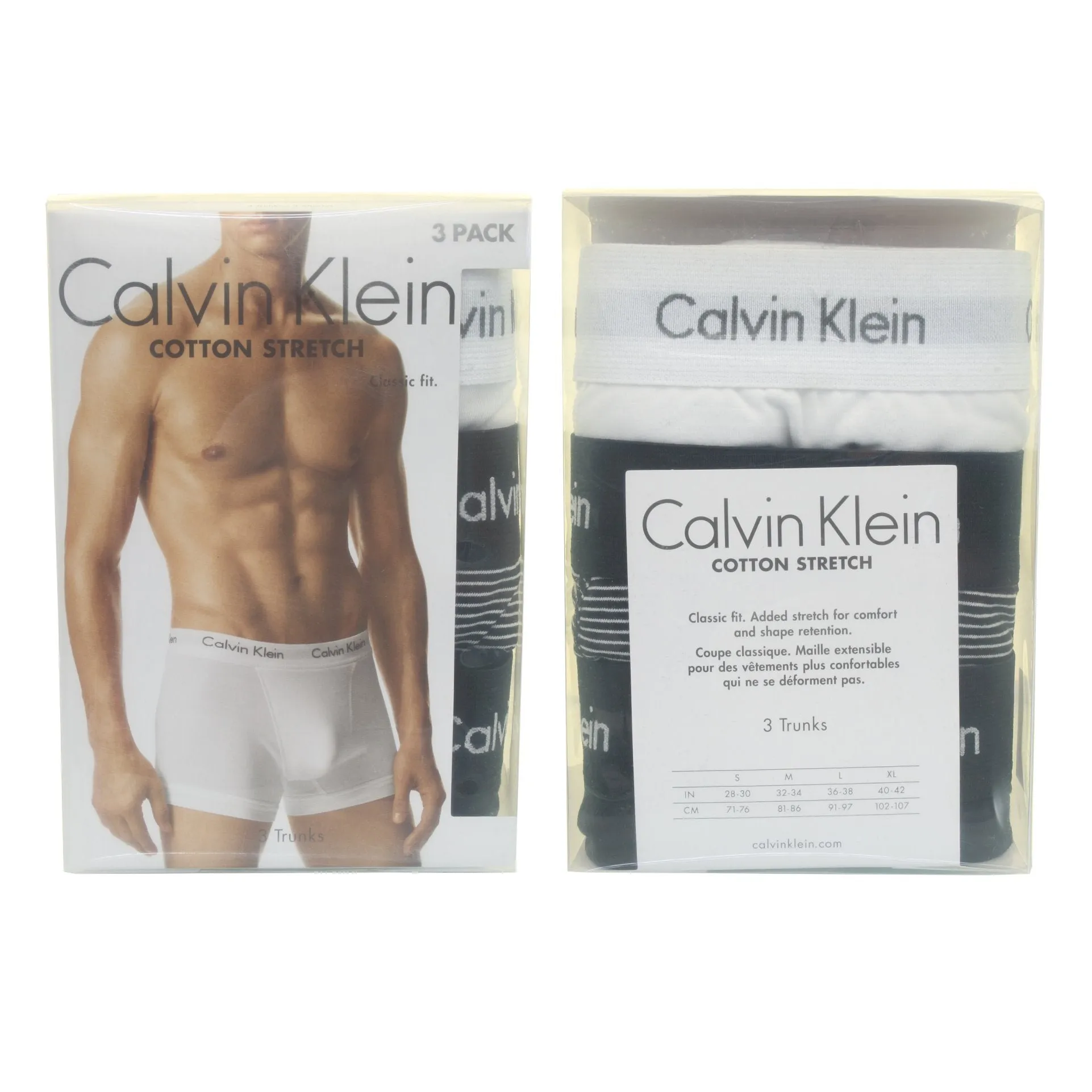 Calvin Klein Stretch Boxer Shorts/ Trunks (3-Pack) - White/ B&W Stripe/ Black