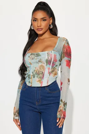 Charlotte Mesh Corset Top - Light Blue