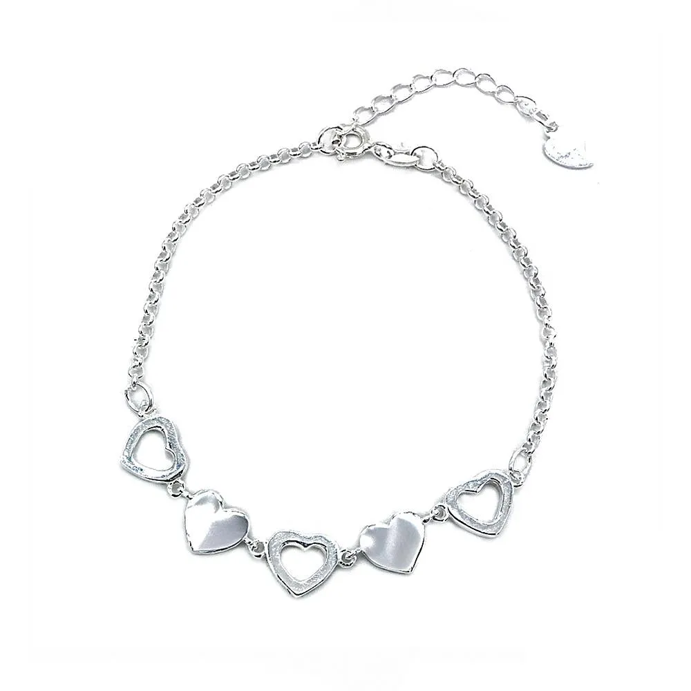 Charlotte Silver Bracelet with Alternate Cutout Heart Pendant