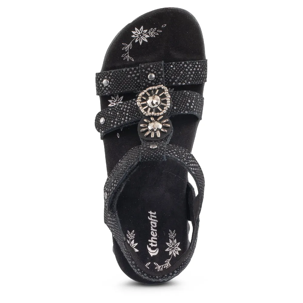 Charlotte Women's Embossed Leather Jeweled Adjustable Sandal