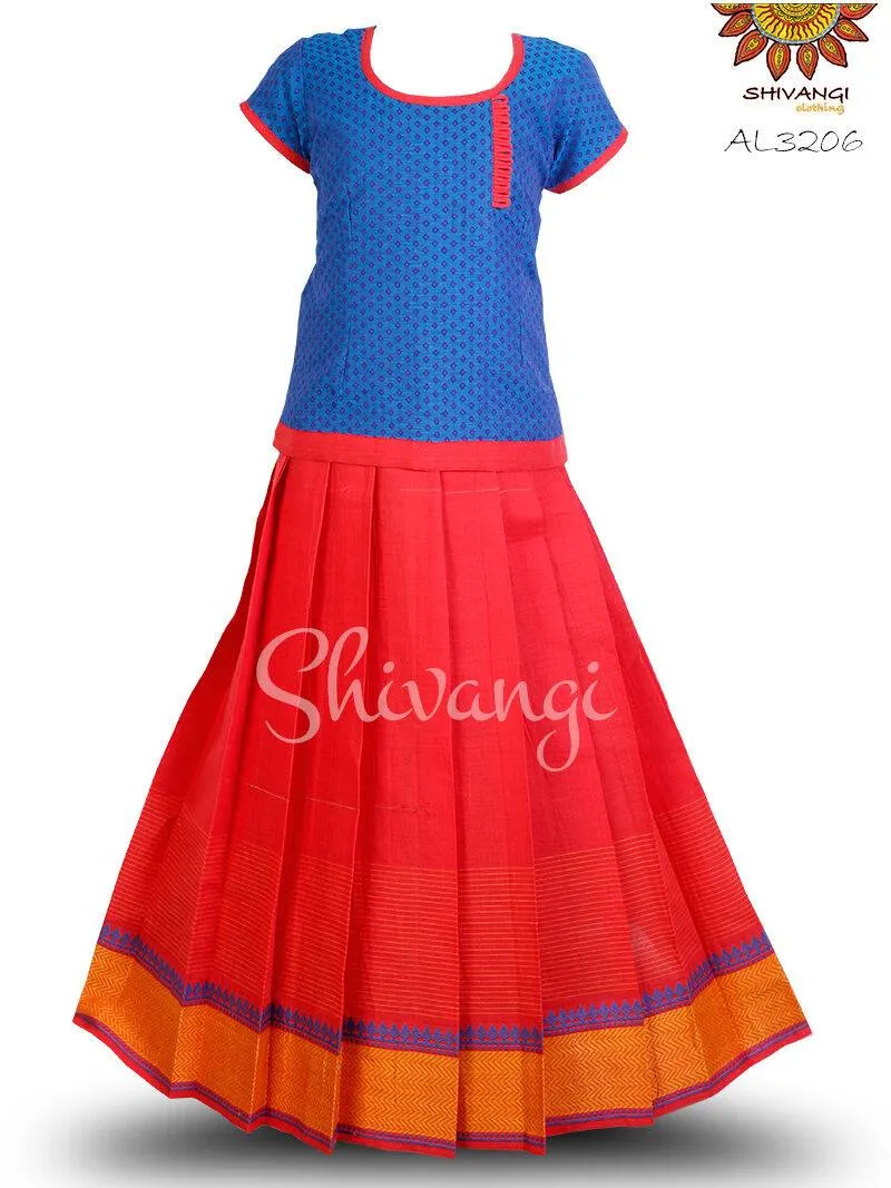 Cotton Pattu Pavadai For Girls -RED