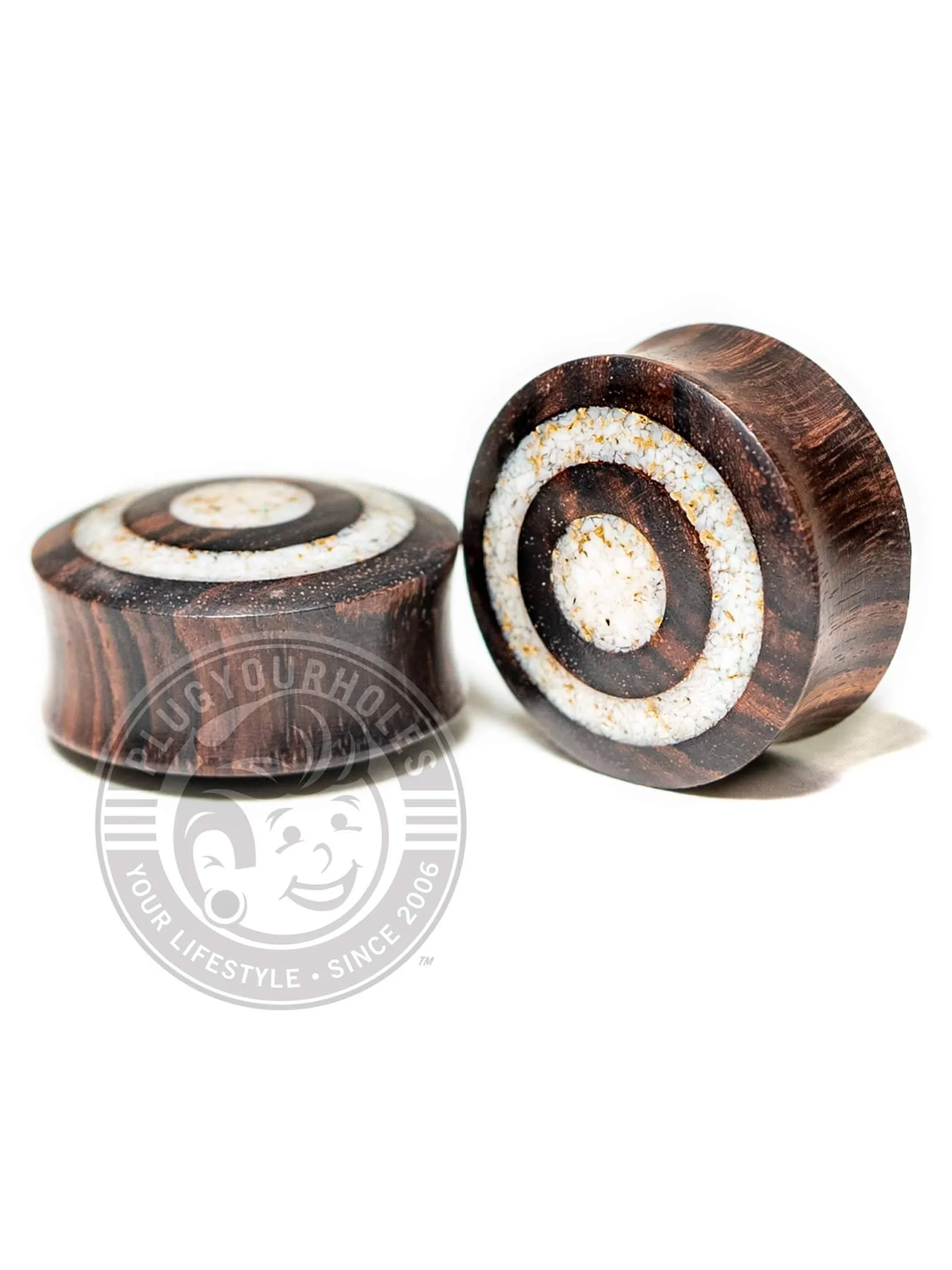 Crushed White Howlite Target Inlay Sono Wood Plugs