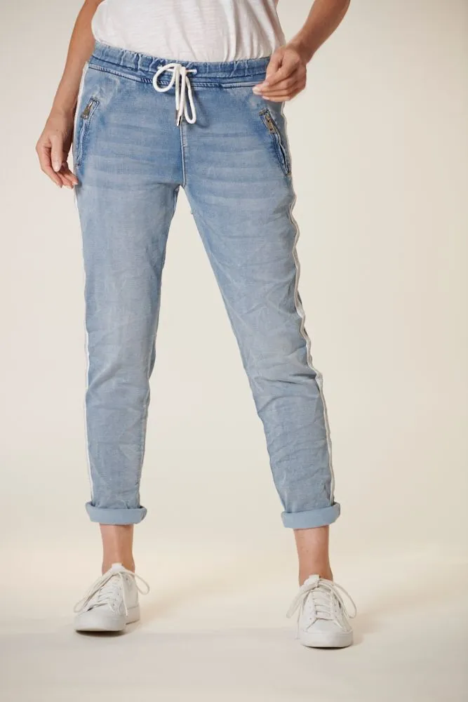 Denim Jogger w/ Silver Trim (Light Wash)