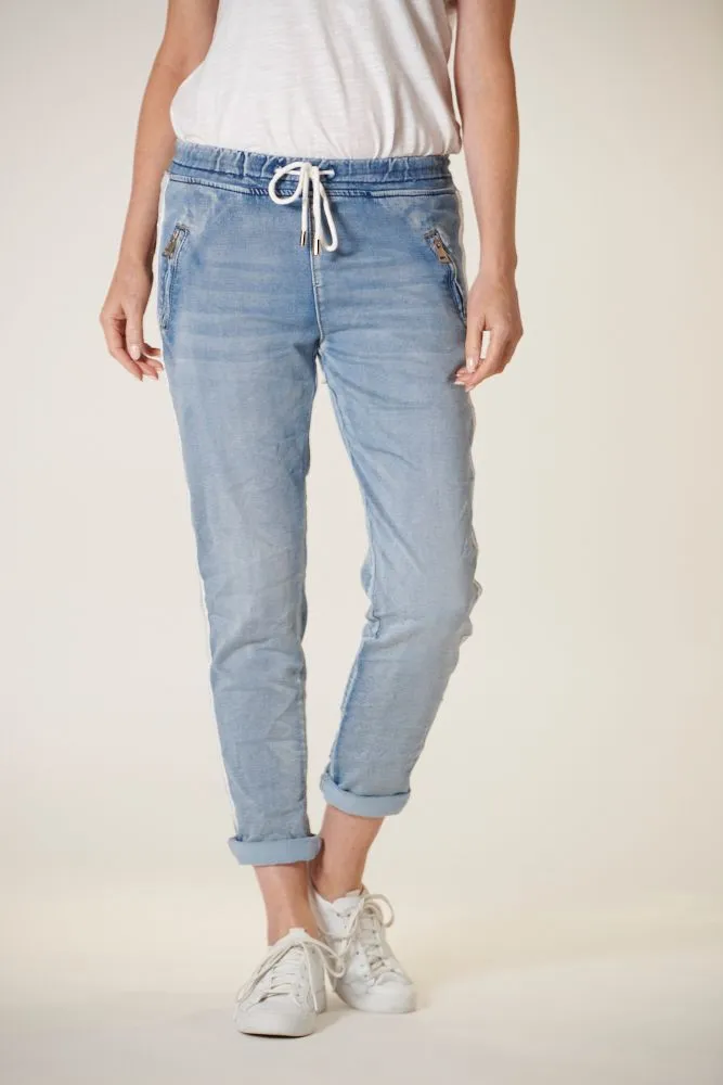 Denim Jogger w/ Silver Trim (Light Wash)