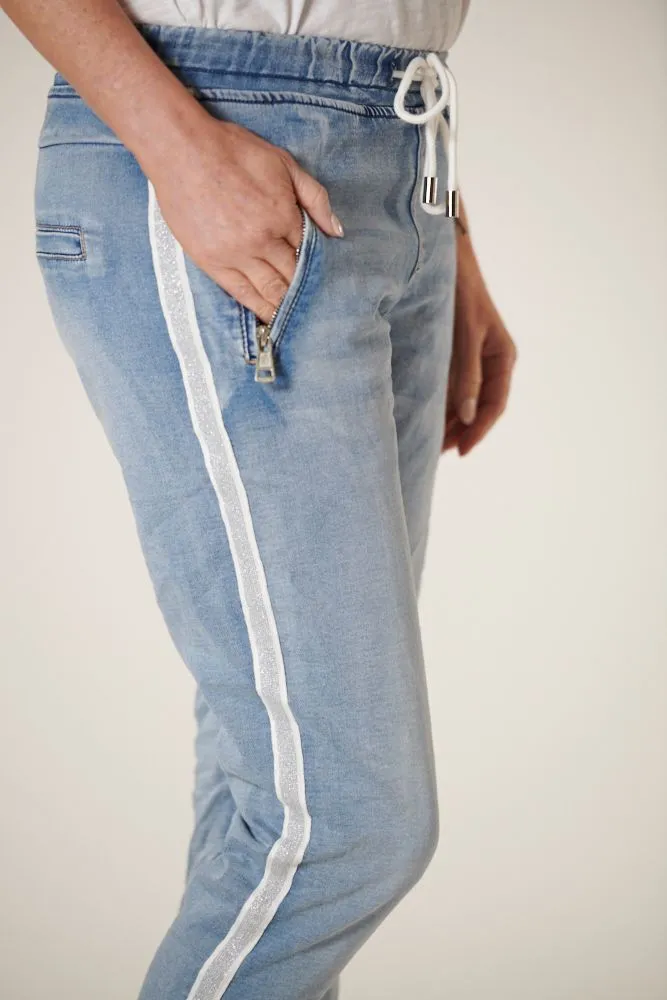 Denim Jogger w/ Silver Trim (Light Wash)