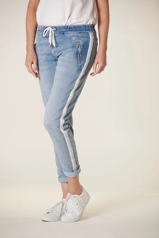 Denim Jogger w/ Silver Trim (Light Wash)