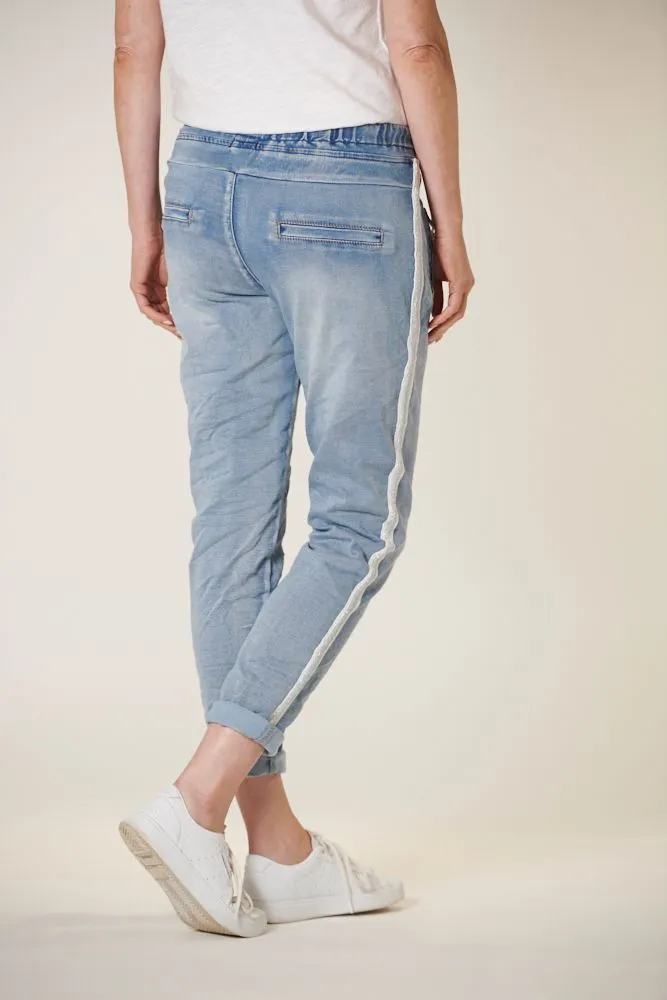 Denim Jogger w/ Silver Trim (Light Wash)