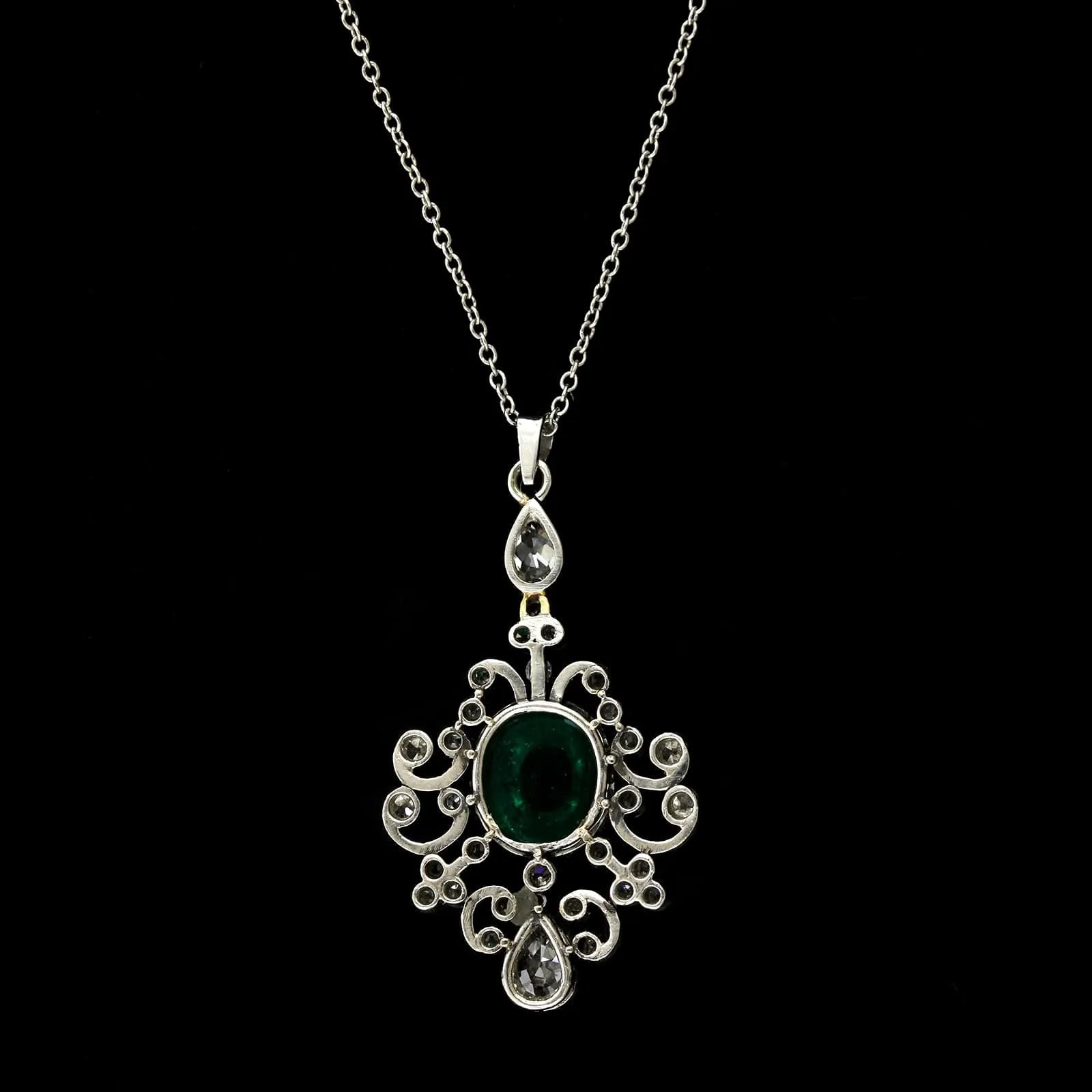 Edwardian Platinum Estate Emerald and Diamond Pendant