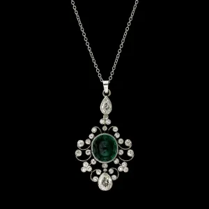 Edwardian Platinum Estate Emerald and Diamond Pendant