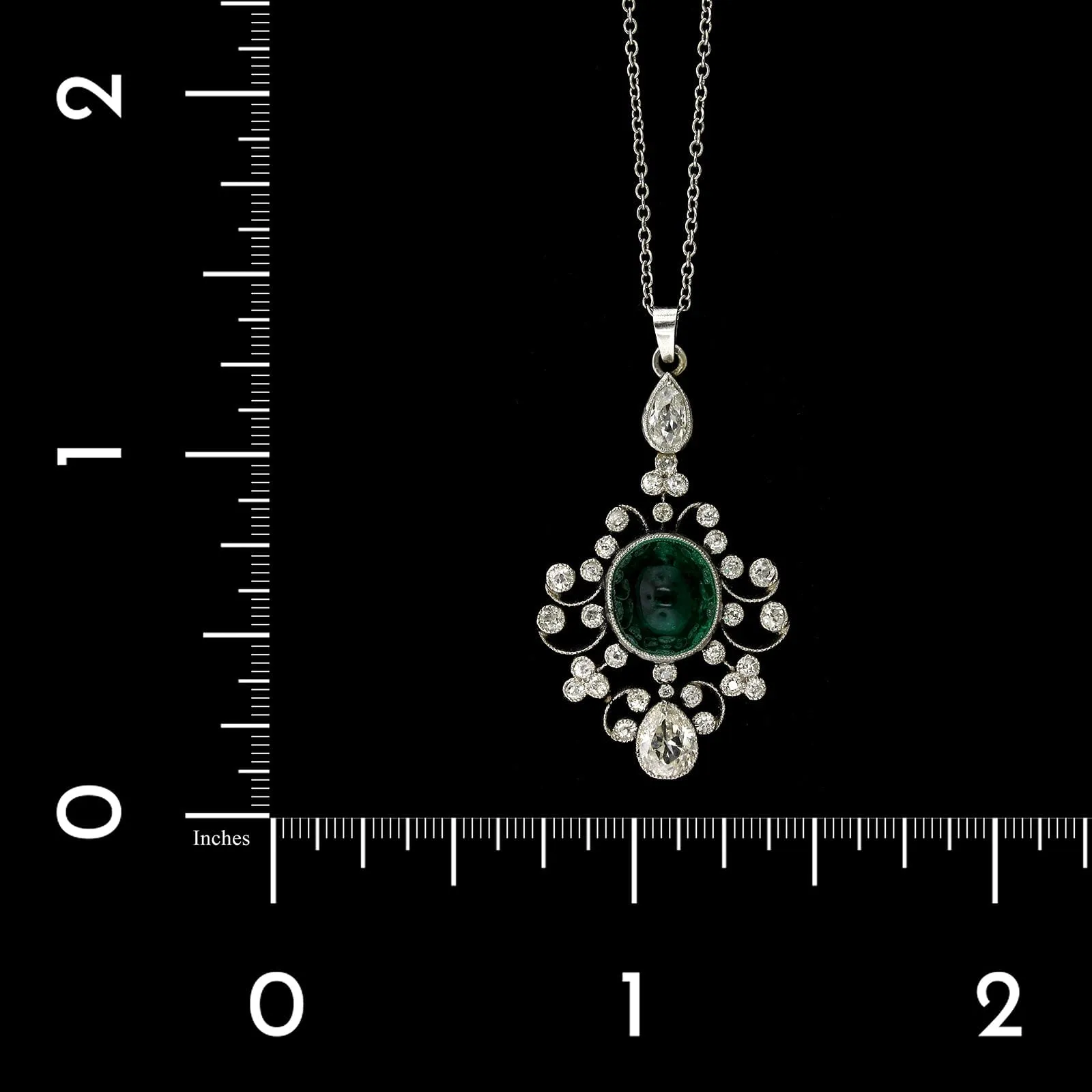 Edwardian Platinum Estate Emerald and Diamond Pendant