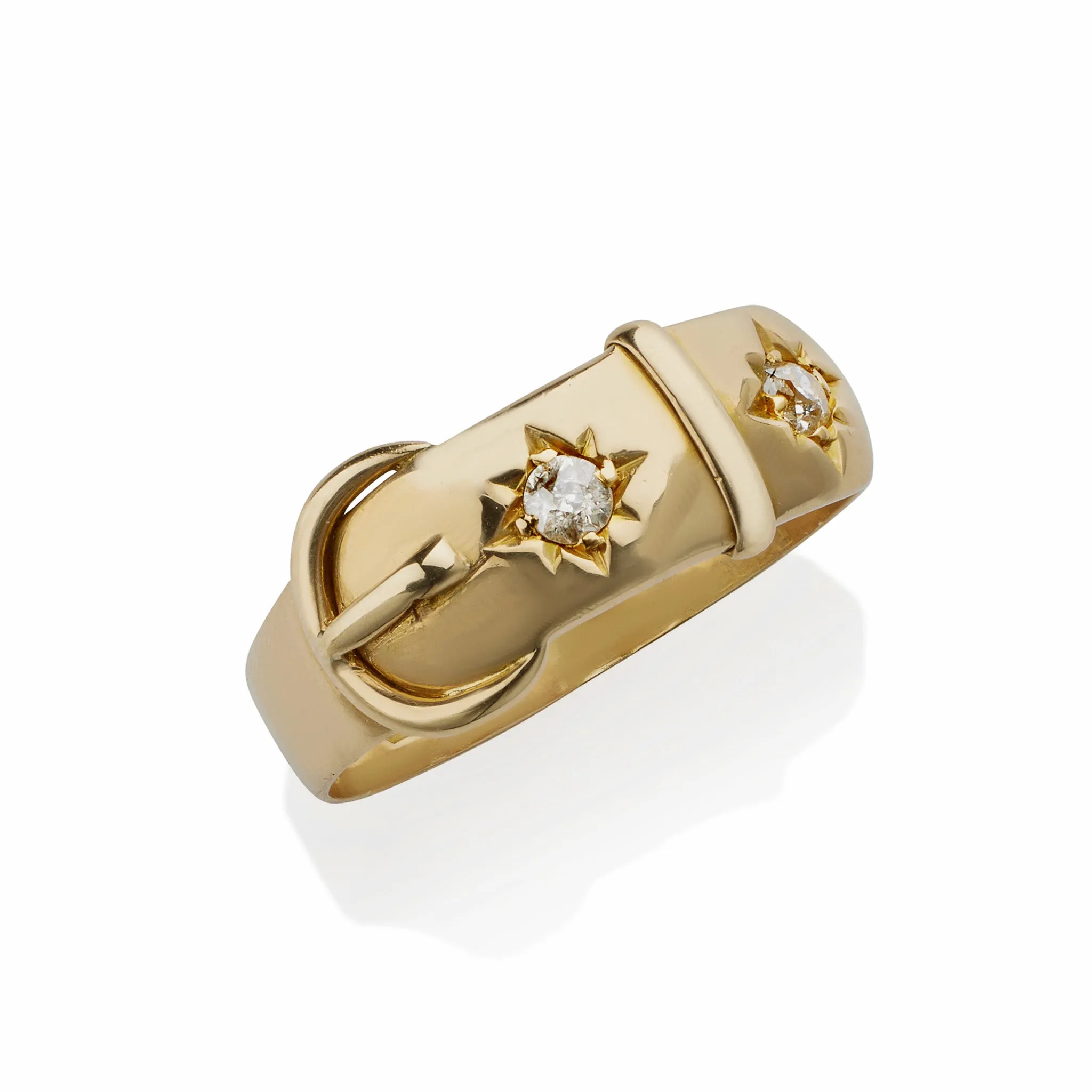 English 18K Gold and Diamond Buckle Ring