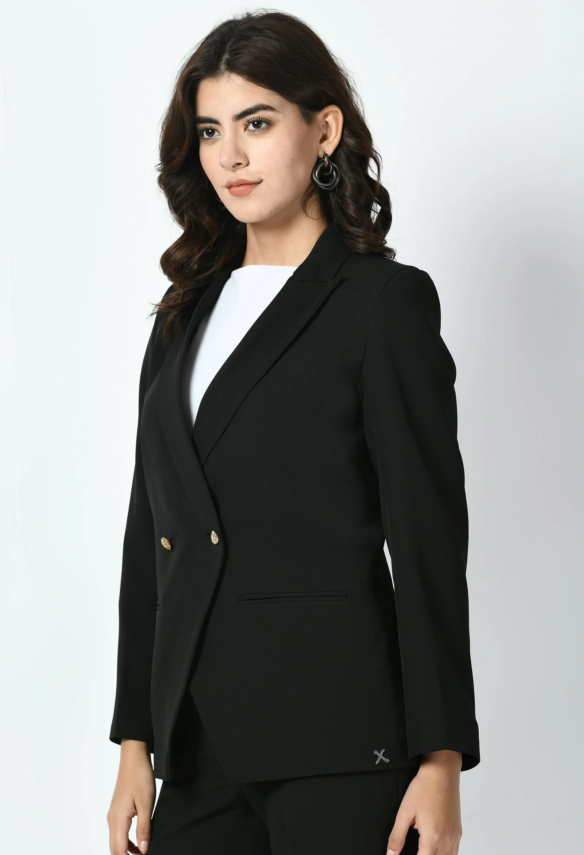 Exude Dominance Solid Formal Blazer (Black)