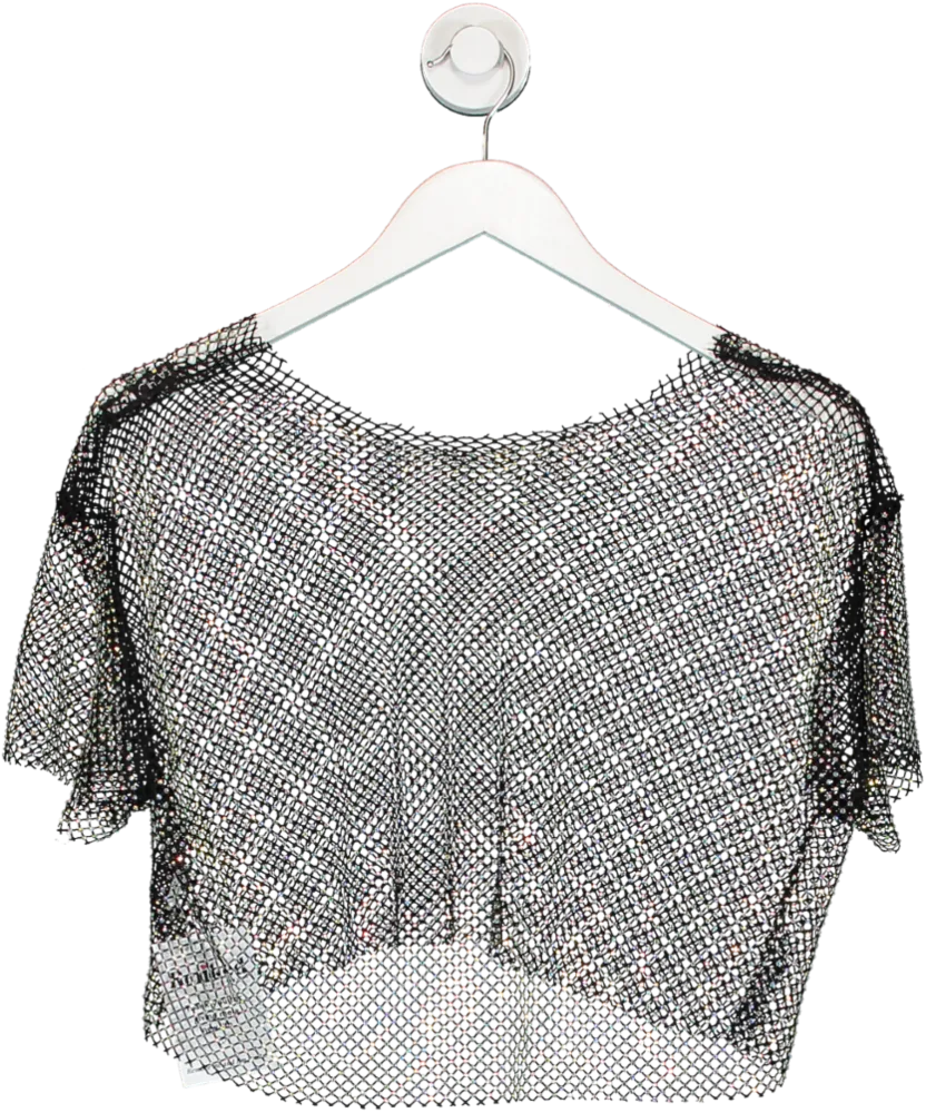 Fashion Nova Black Embellished Mesh Top UK S