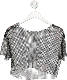 Fashion Nova Black Embellished Mesh Top UK S