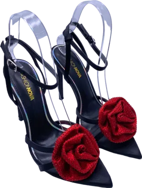 Fashion Nova Black Red Floral Embellished Heels UK 6