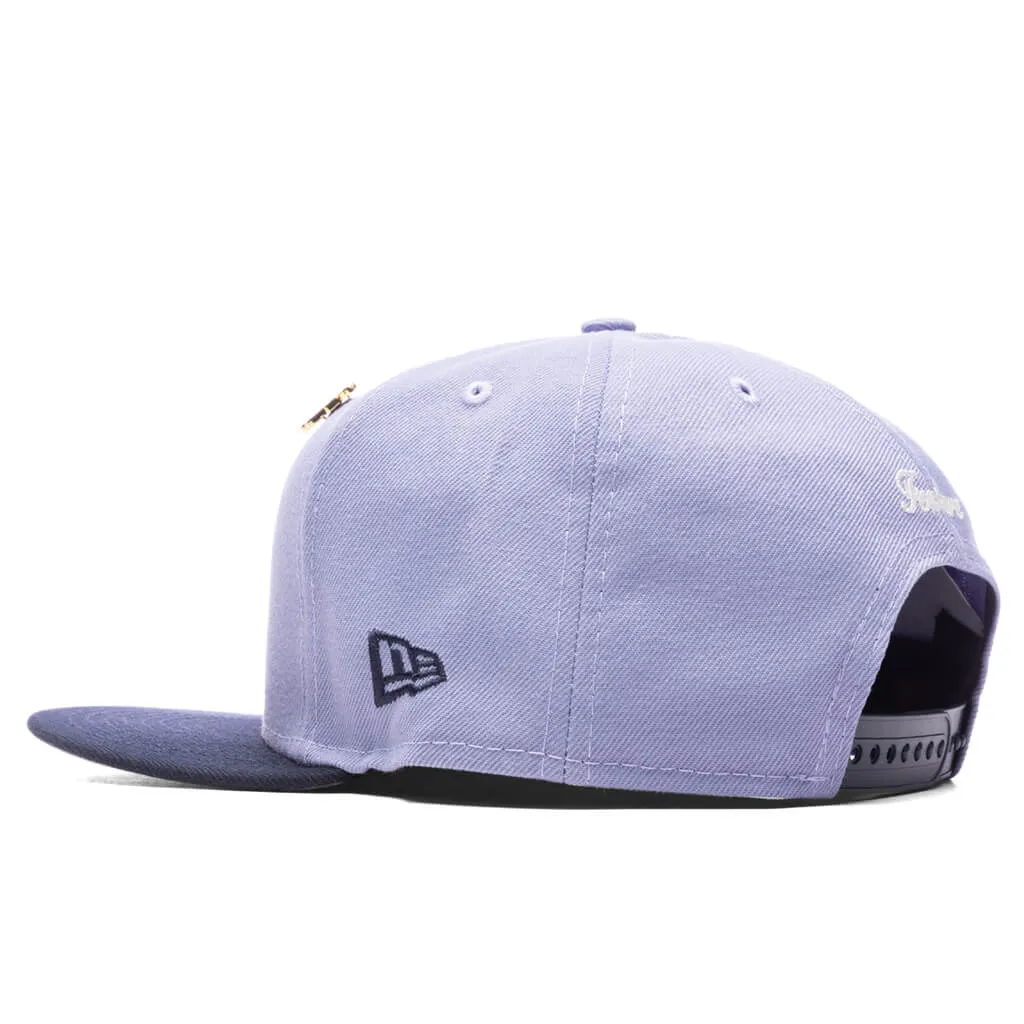 Feature x New Era Old English F Snapback Hat w/ Pin - Lavender/Night Shift Navy