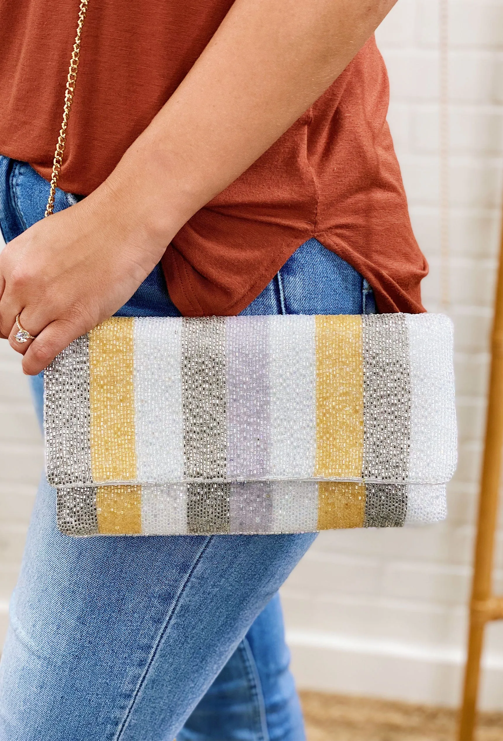 Forever Charming Beaded Clutch in White