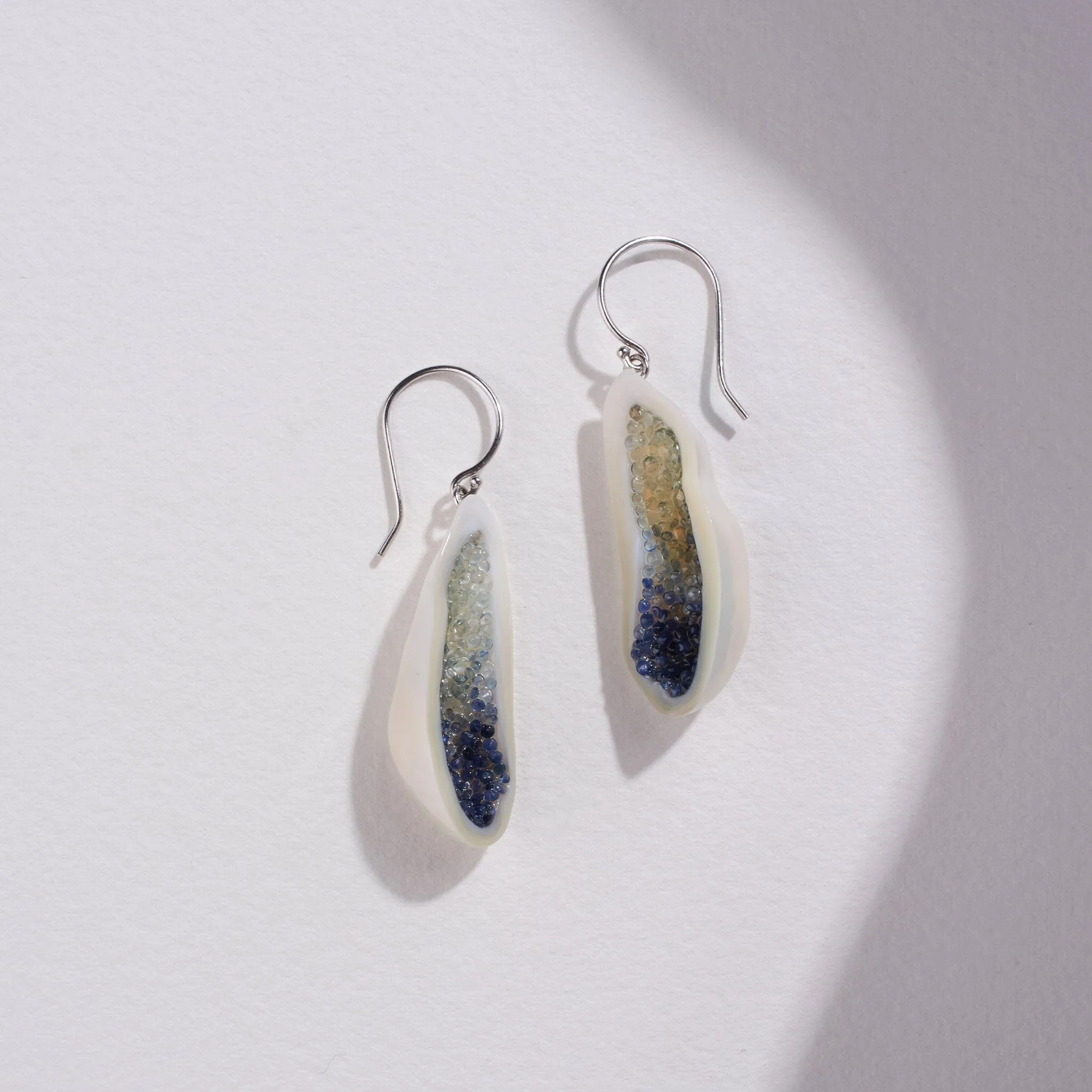 Freshwater Souffle Pearl Geode Dangle Earrings with Blue Sapphire Ombre