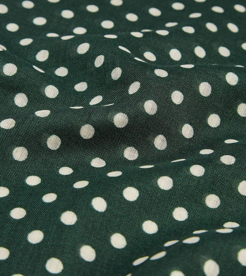 Green Hand-Drawn Polka Dot Wool Scarf