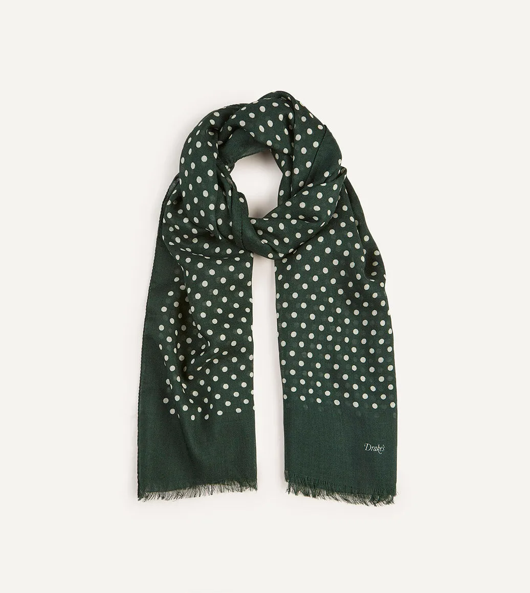 Green Hand-Drawn Polka Dot Wool Scarf