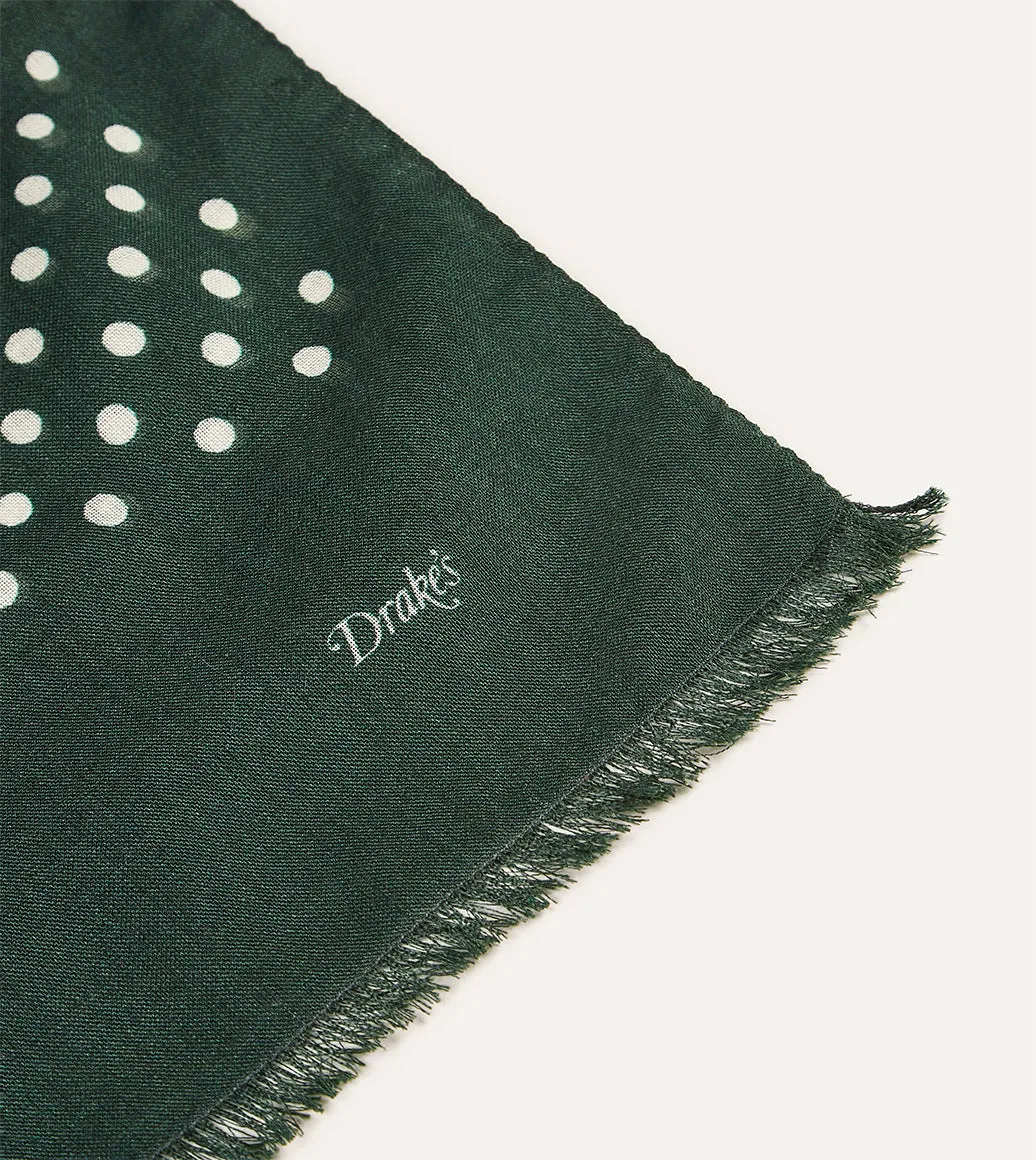 Green Hand-Drawn Polka Dot Wool Scarf