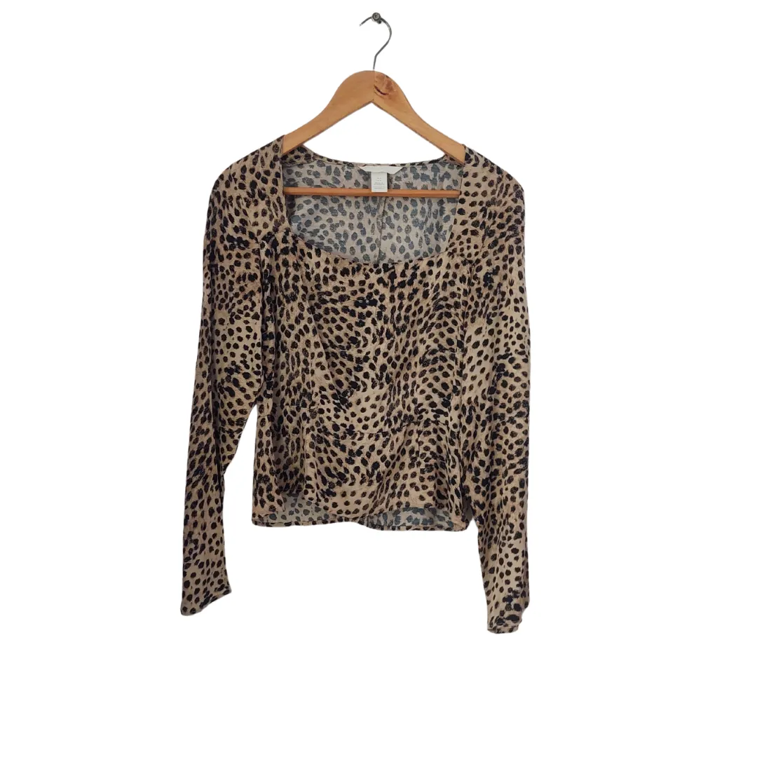 H&M Animal Print Square-neck Satin Blouse | Like New |