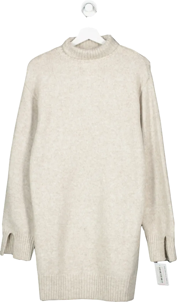 H&M Beige Oversize Recycled Polyester Roll Neck Jumper UK XS