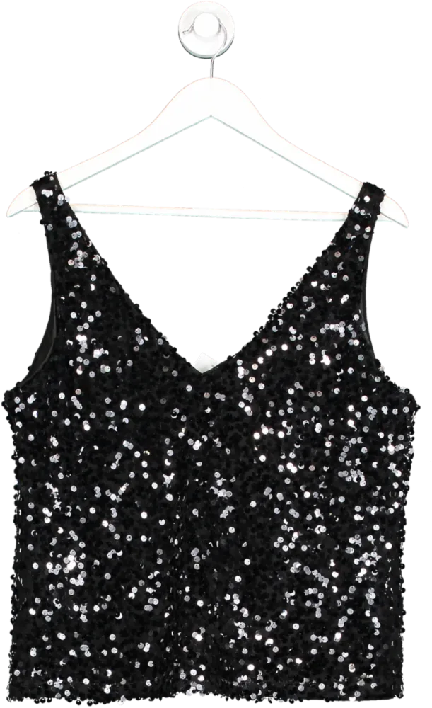 H&M Black Sequin V Neck Top UK M